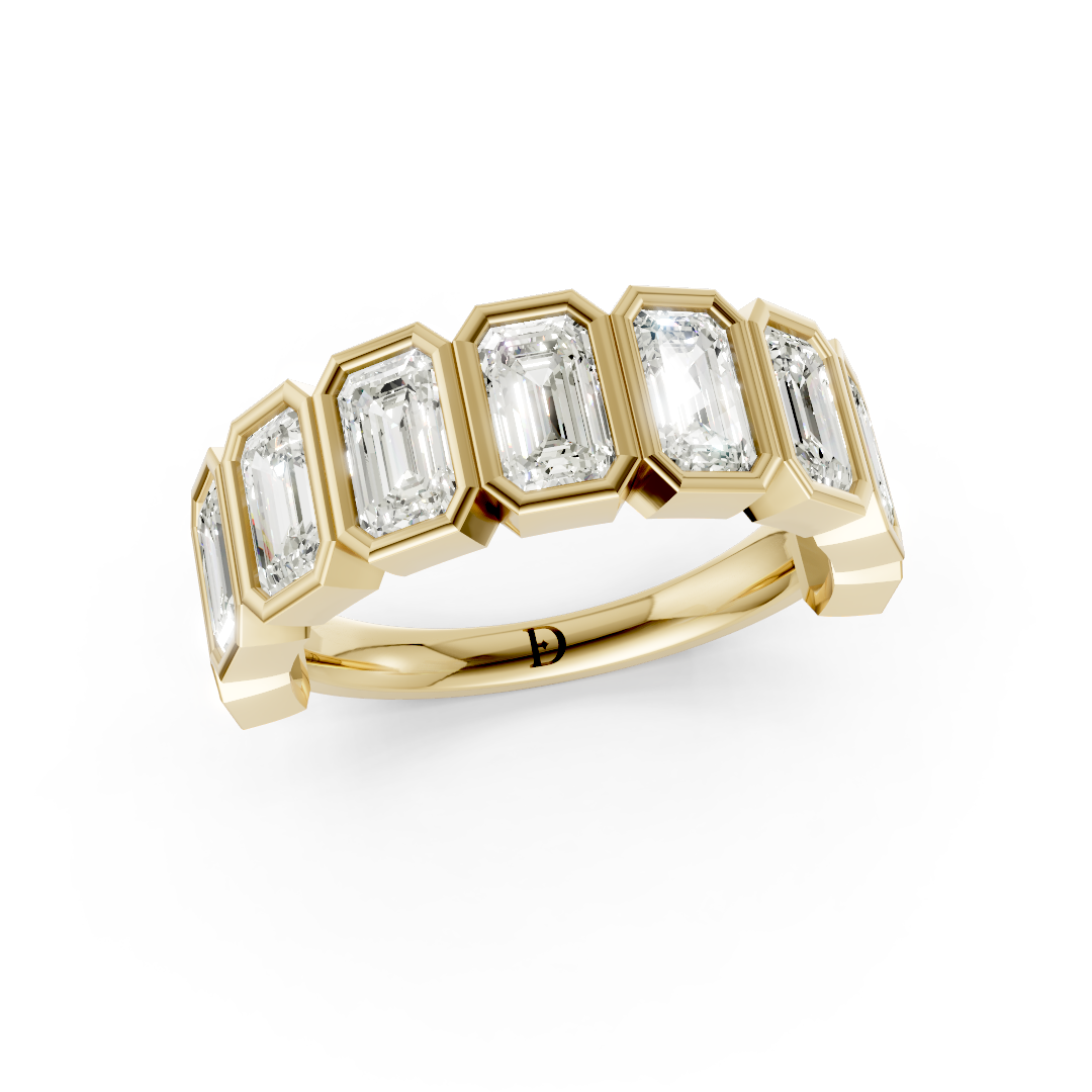 Bezel Set Emerald Diamond Half Eternity Band