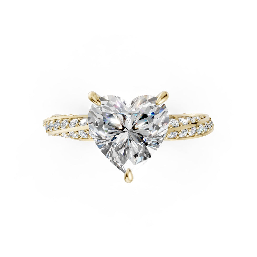 Hidden Halo Heart Cut With Double Row Twisted Ring