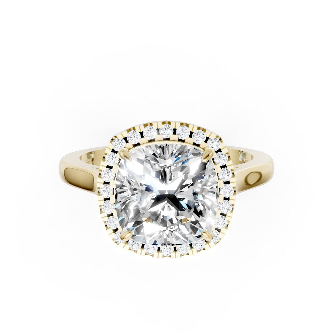Cushion Brilliant Cut Halo Diamond Cathedral Shank Ring