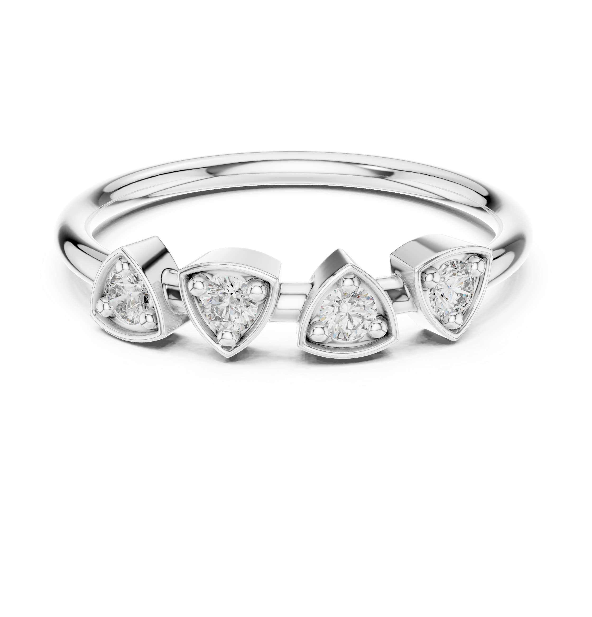 Round Brilliant Diamond Triangle Shaped Geometric Wedding Band