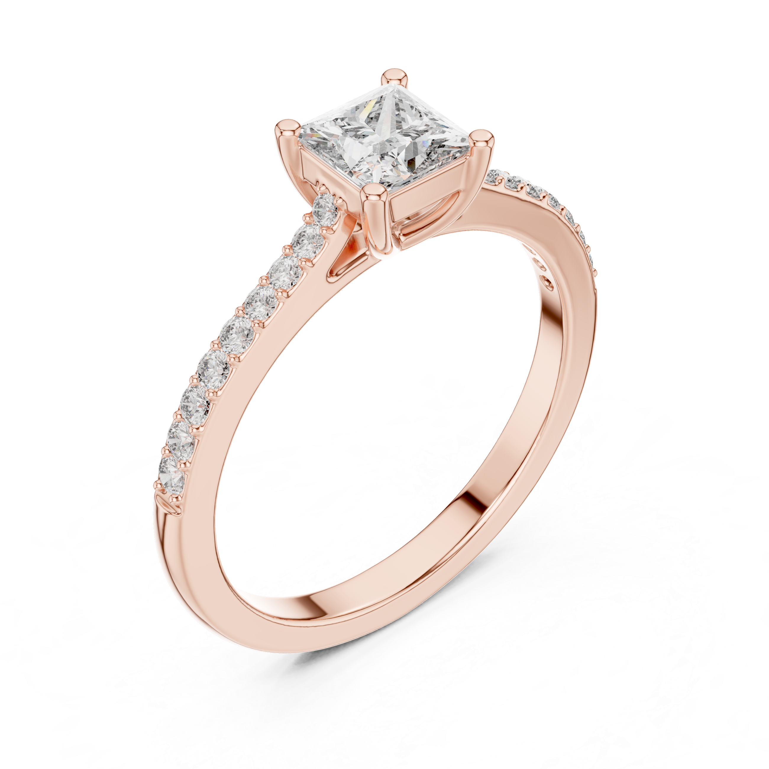 Princess Cut Diamond Pave Set Engagement Ring