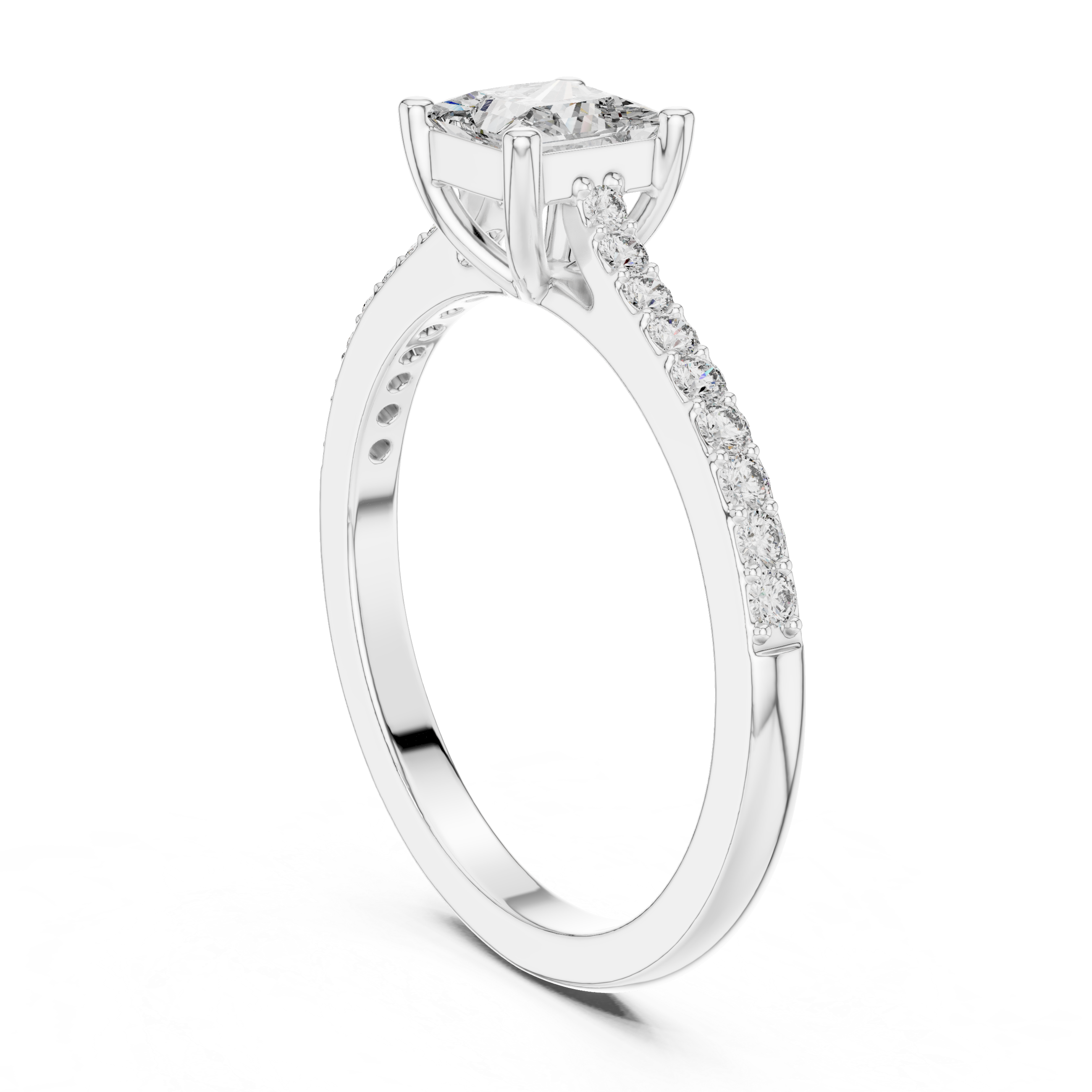 Princess Cut Diamond Pave Set Engagement Ring