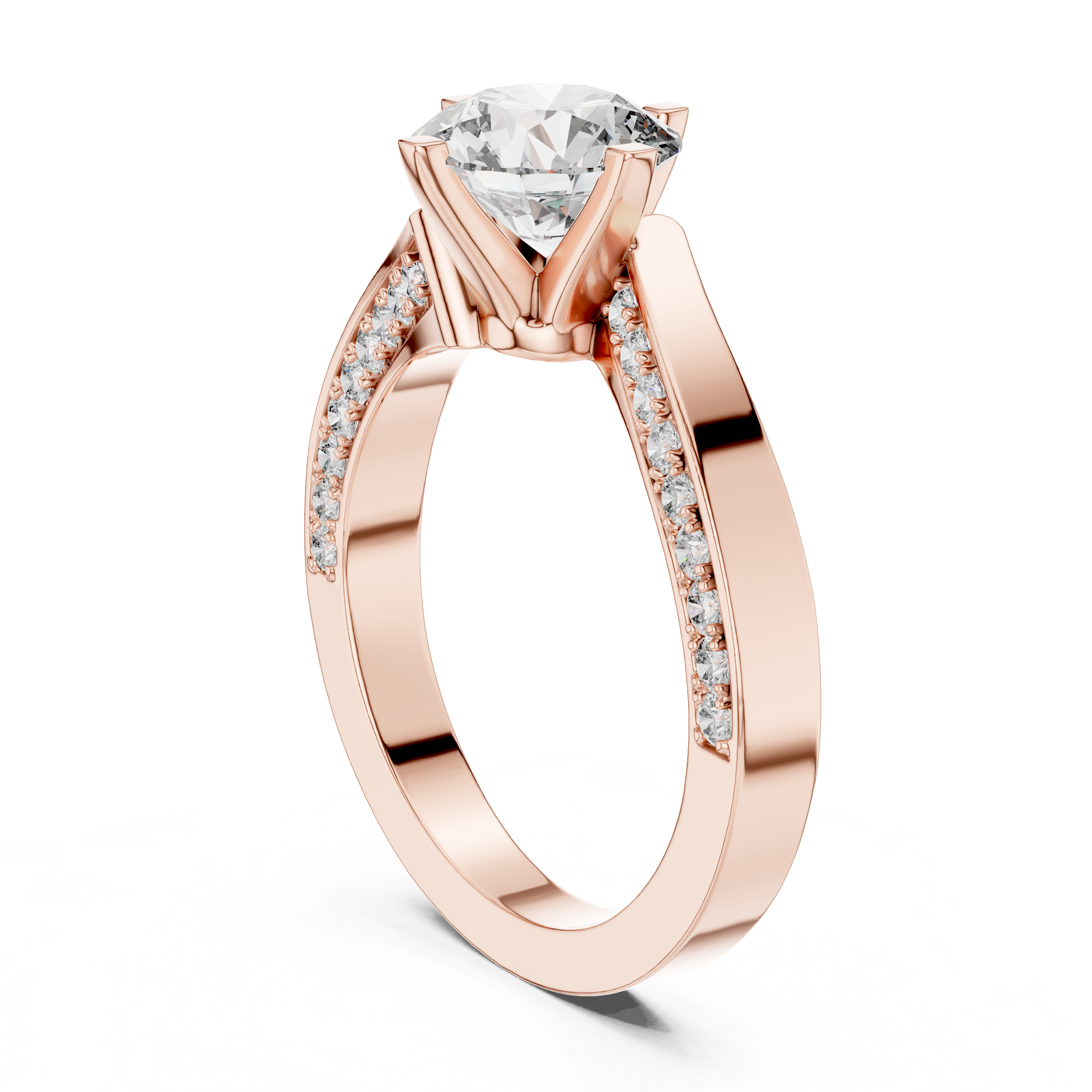 Round Cut Diamond Bridal Ring With Wide Flat Band