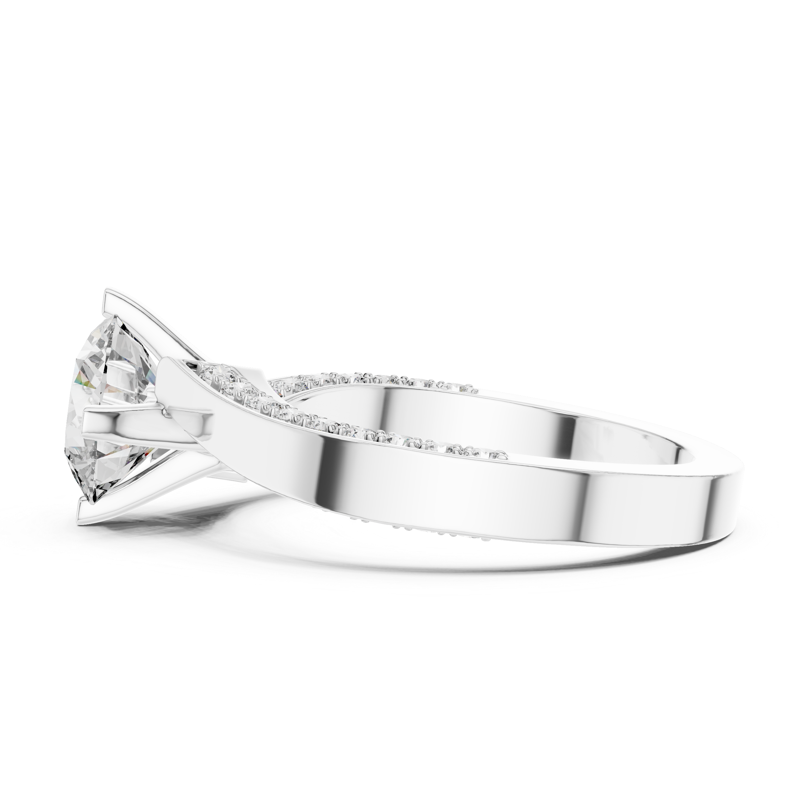 Round Cut Diamond Bridal Ring With Wide Flat Band