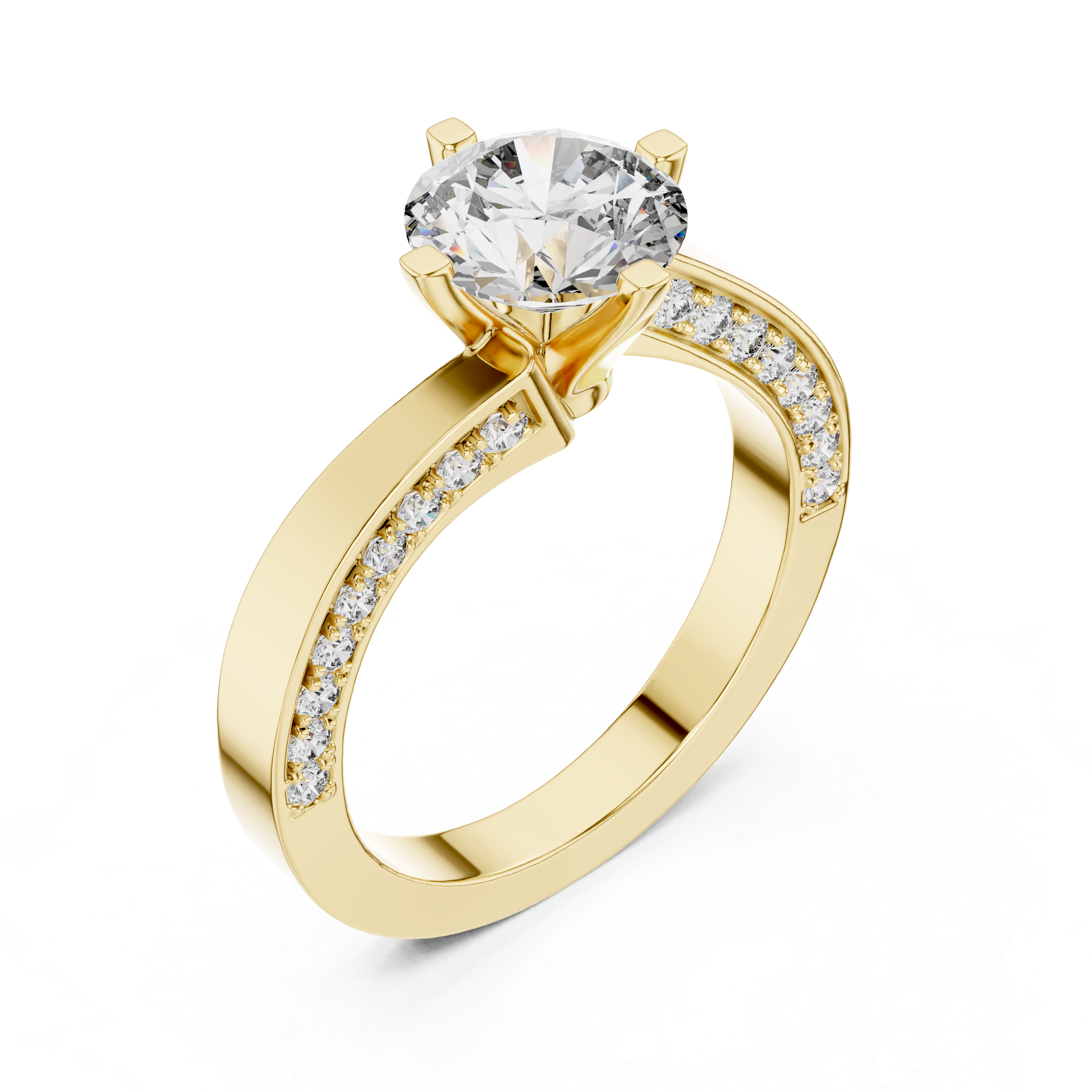 Round Cut Diamond Bridal Ring With Wide Flat Band