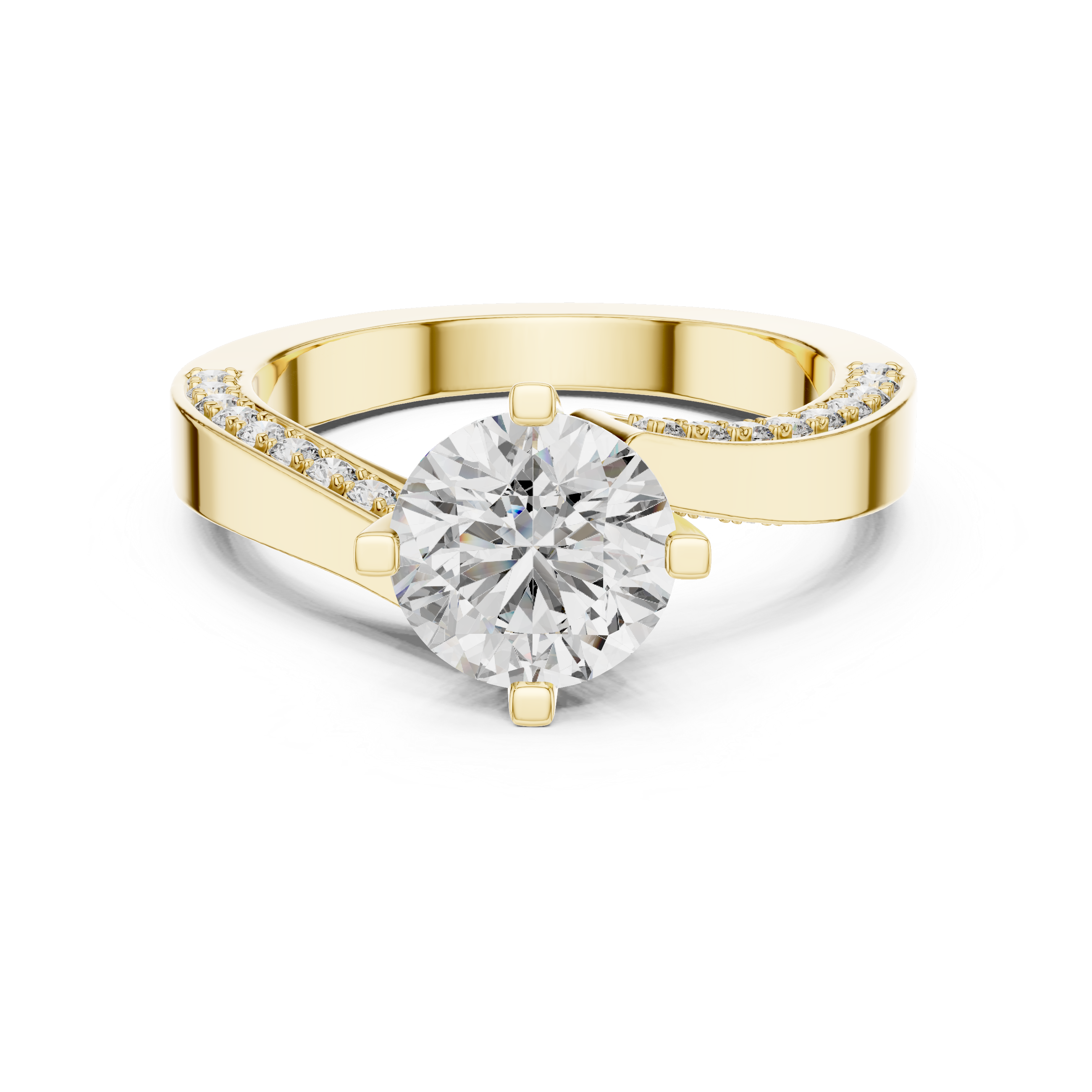 Round Cut Diamond Bridal Ring With Wide Flat Band