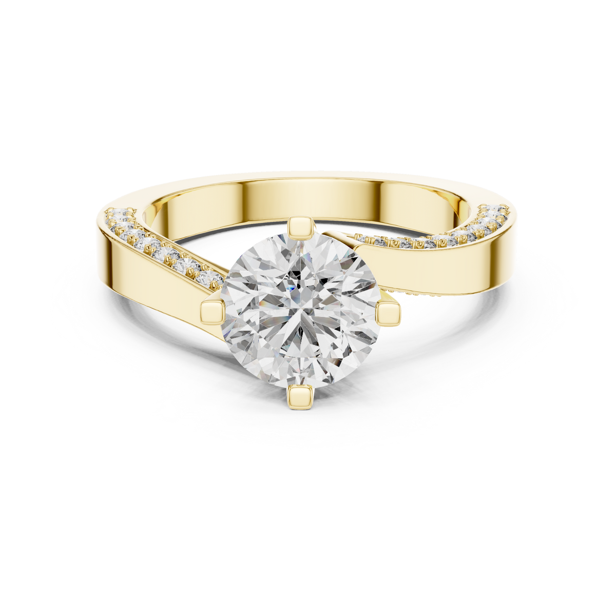 Round Cut Diamond Bridal Ring With Wide Flat Band