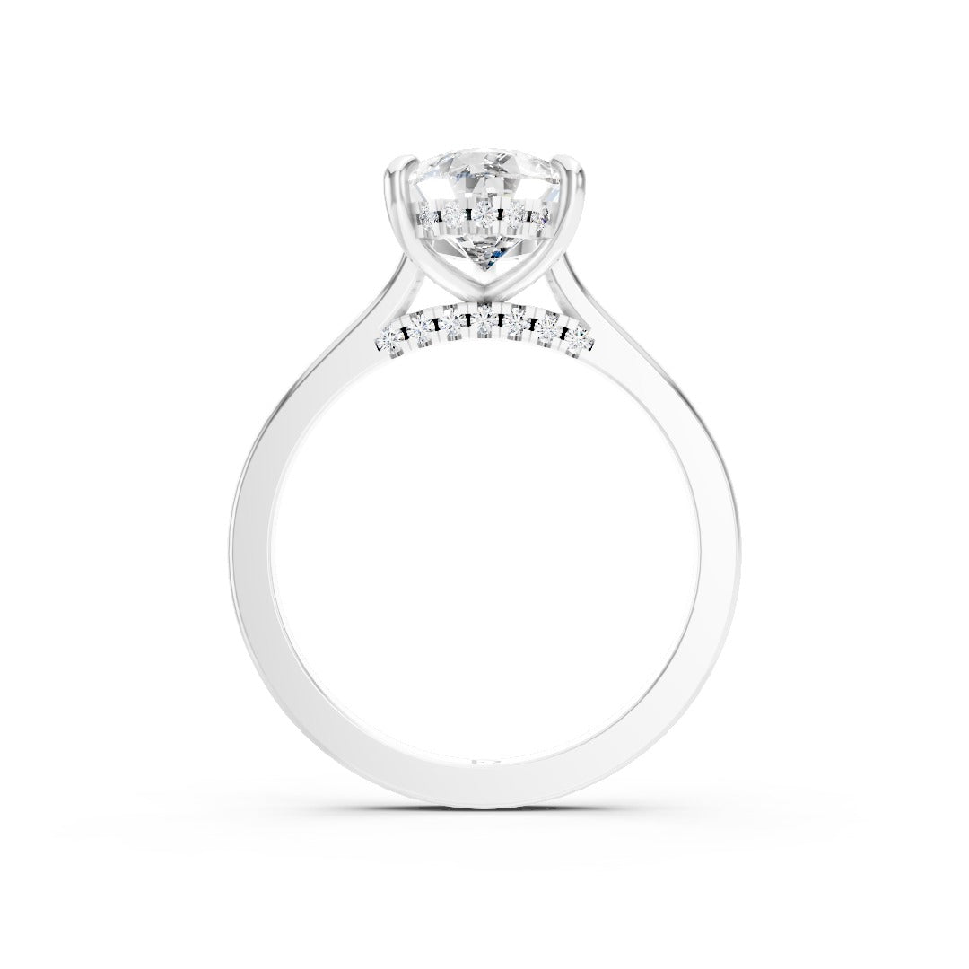 Pear Diamond Solitaire With Under-Halo & Bridge Accents