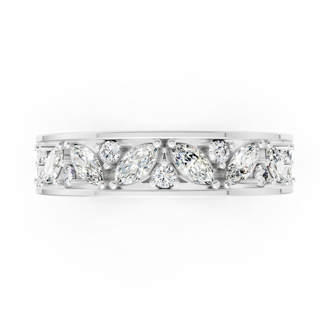 Marquise And Round Diamond Cluster Wedding Band