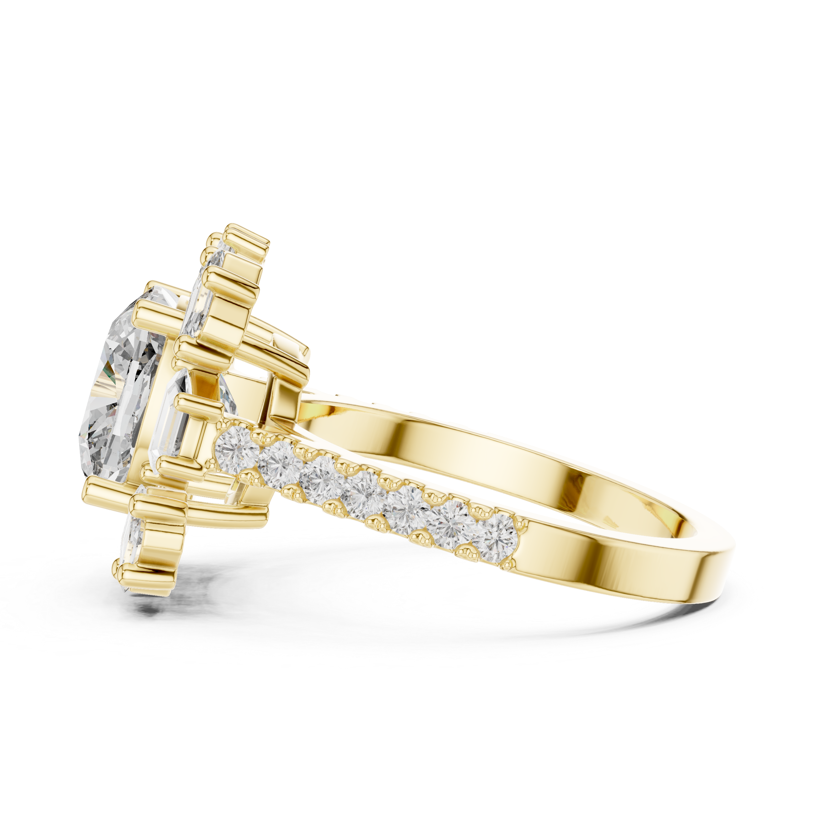 Cushion Cut Sunburst Halo Wedding Ring