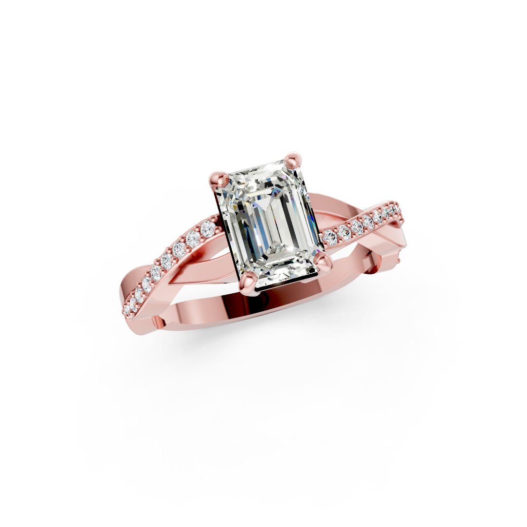 Emerald Cut Diamond Pave Set Criss-Cross Ring