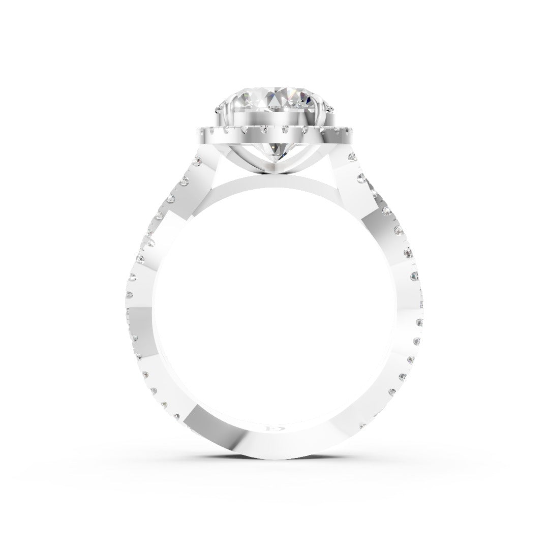 Round Cut Diamond Halo with Twisted Pave Ring