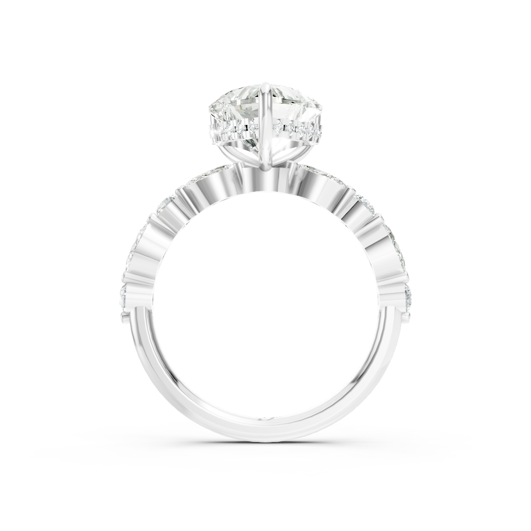 Heart Cut Diamond Alternating Round And Marquise Engagement Ring
