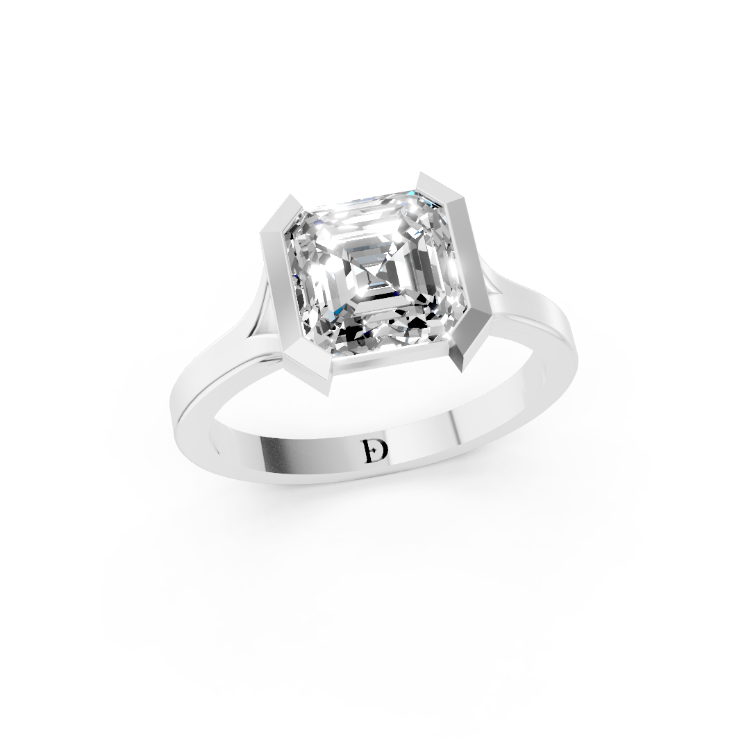 Asscher Cathedral Half Bezel Solitaire Ring
