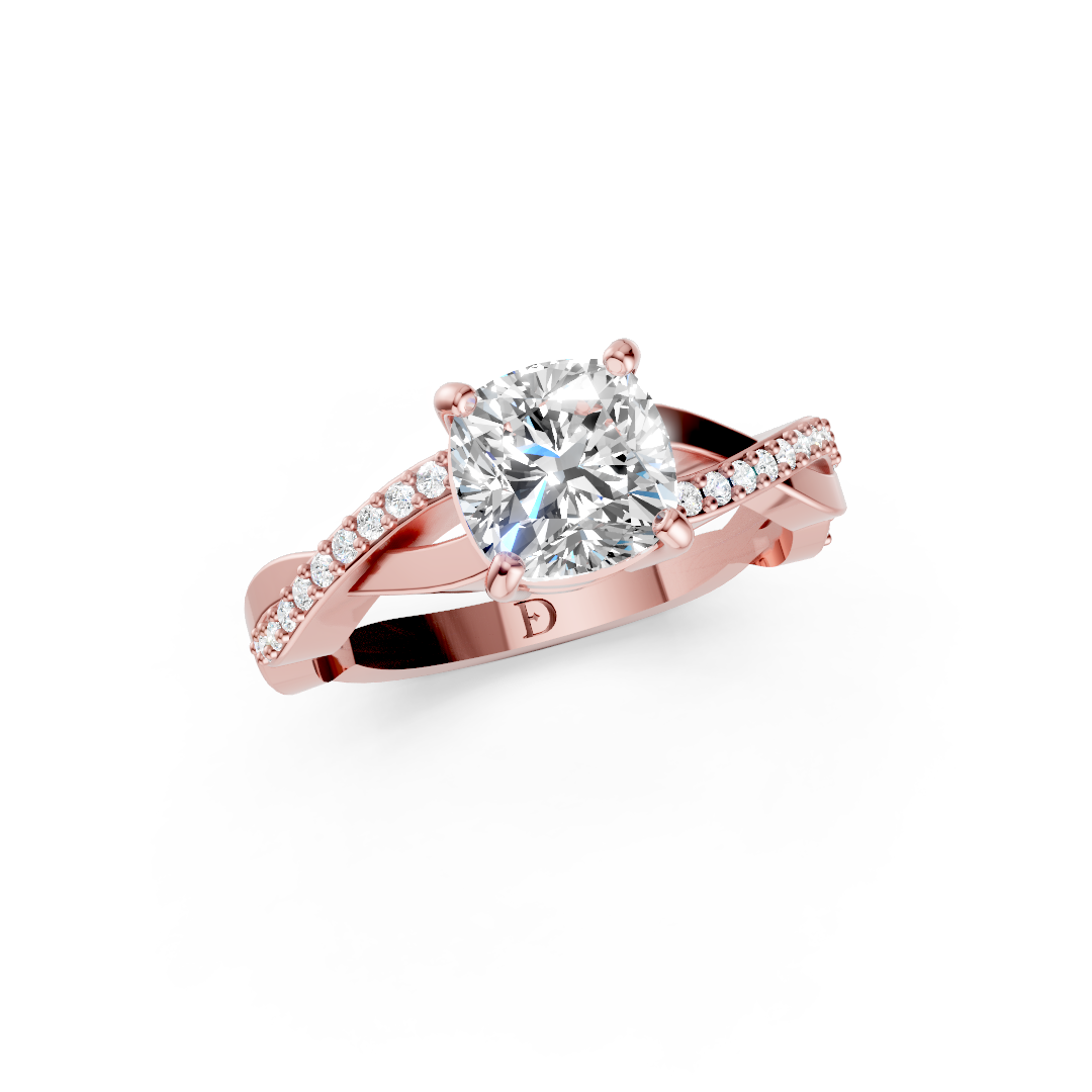 Cushion Cut Diamond Pave Set Criss-Cross Ring