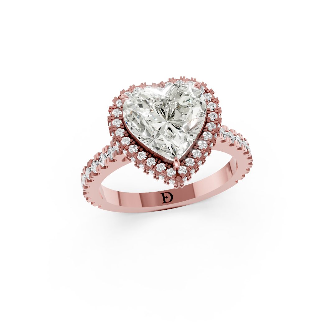 Heart Diamond Halo Pave Set Ring