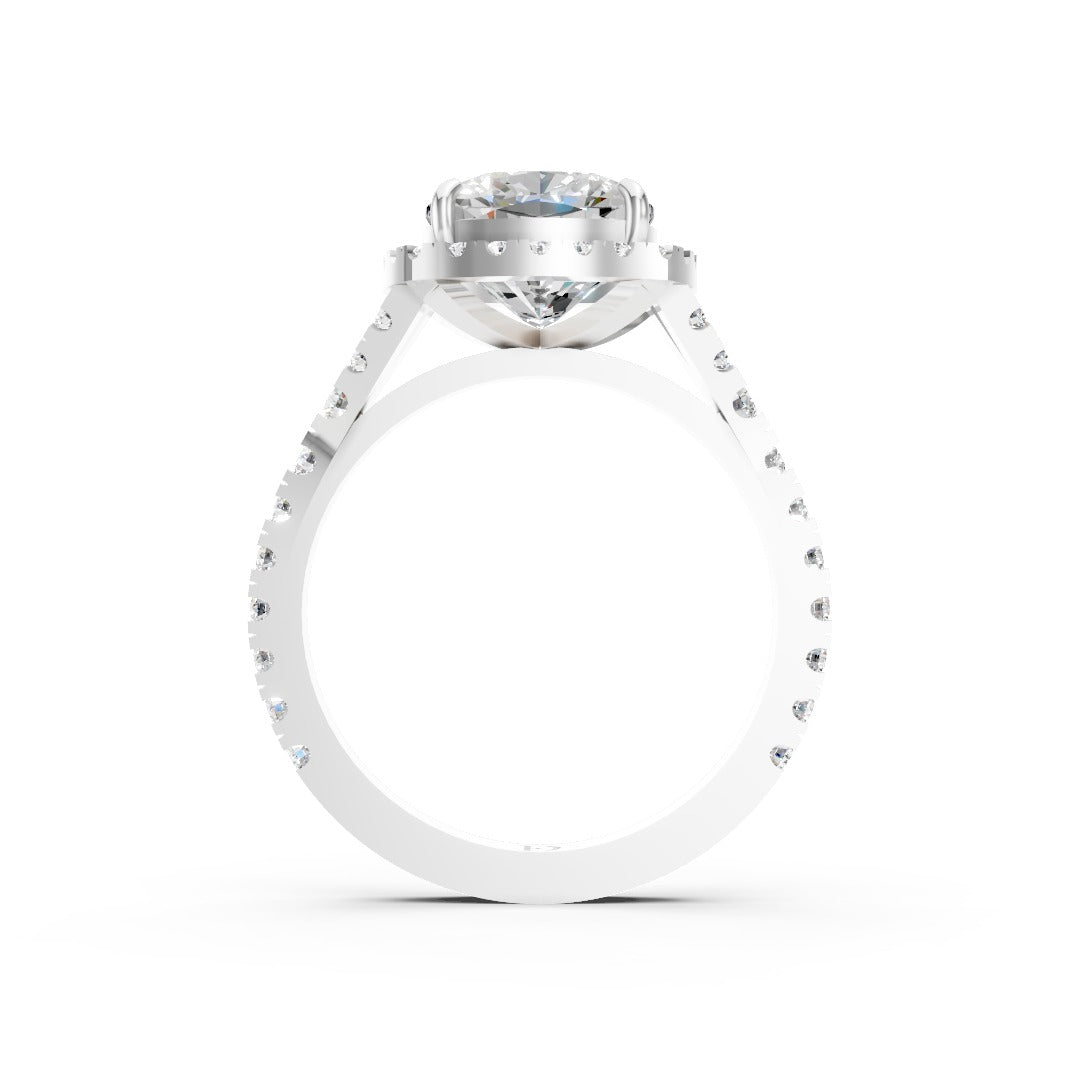 Cushion Cut Halo & V-Split Shank Pavé Diamond Ring