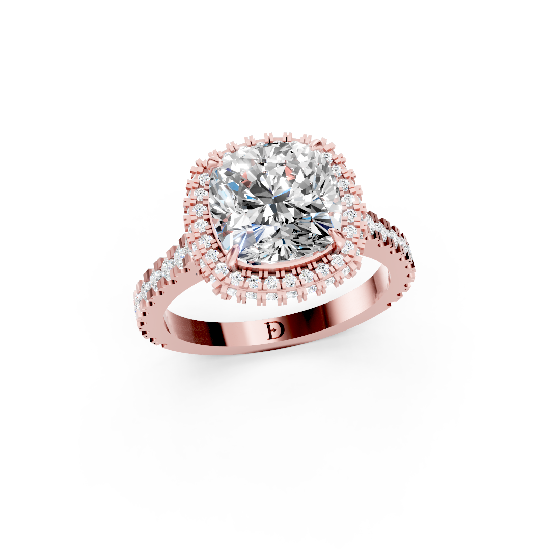 Cushion Diamond Halo Pave Set Ring
