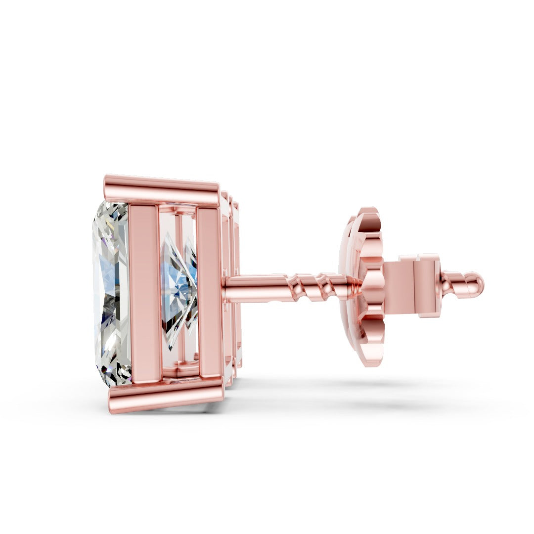 Radiant Cut Diamond Stud Earrings in Scalloped Basket Setting