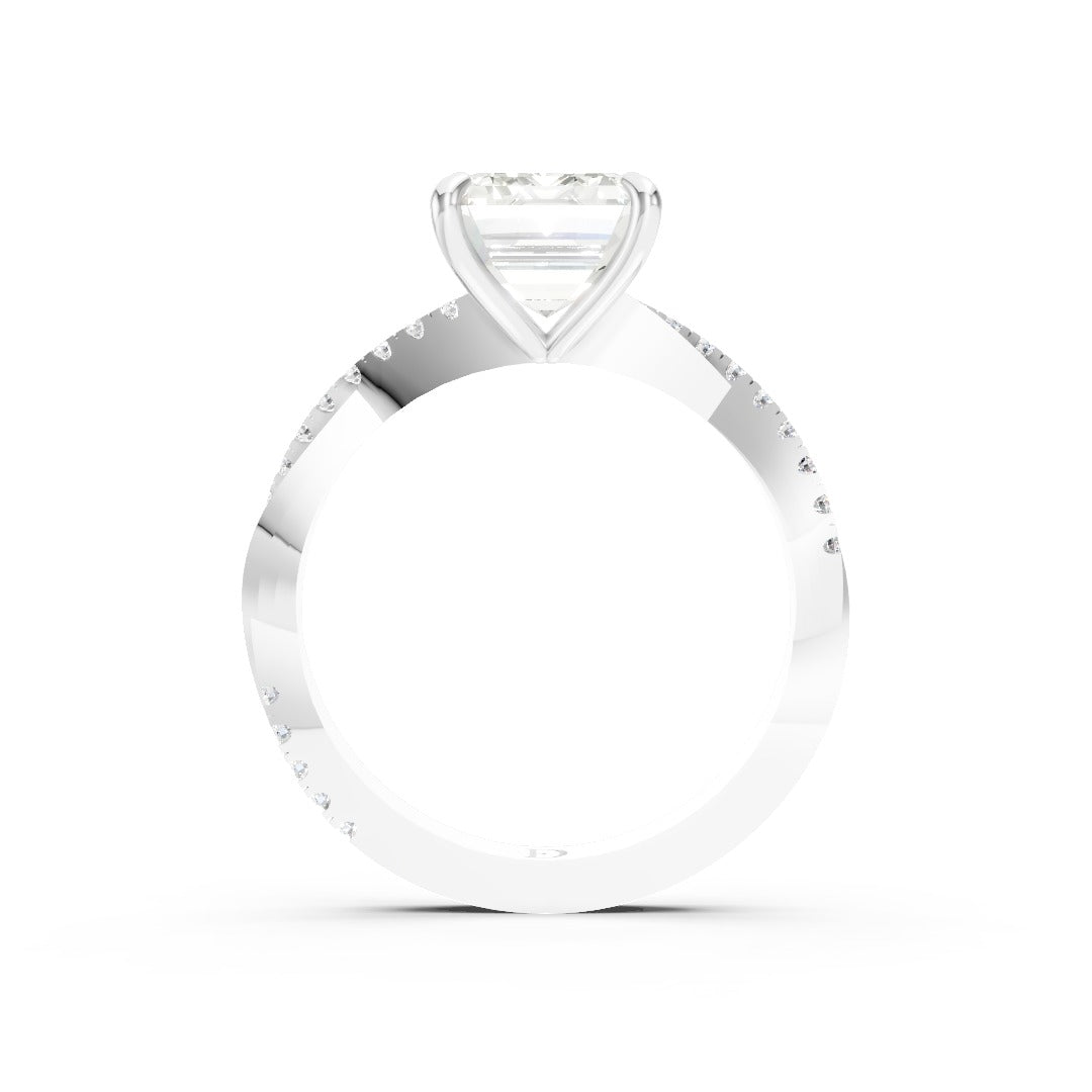 Emerald Cut Diamond Twisted Anniversary Ring With Pave Band