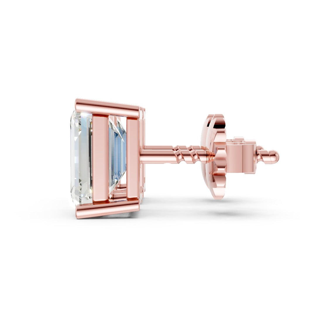 Emerald Cut Diamond Stud Earrings in Scalloped Basket Setting