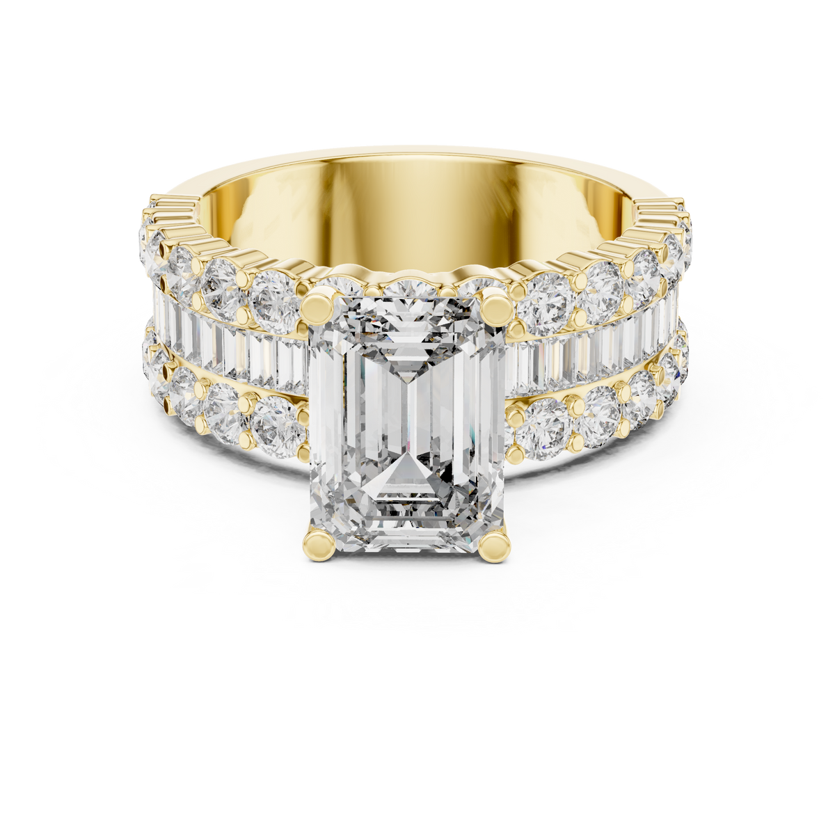 Emerald Cut Wide Triple-Row Diamond Ring