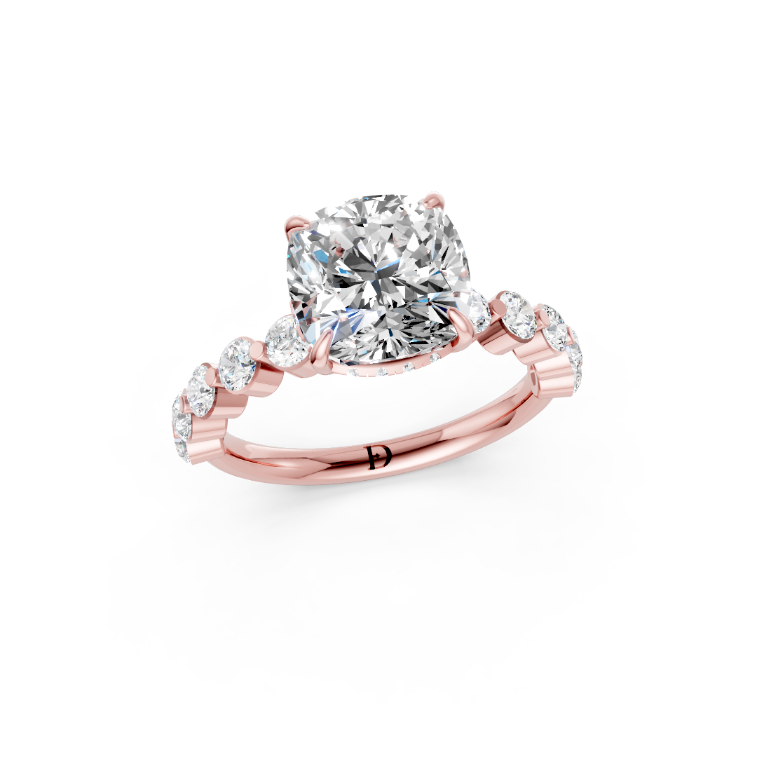 Cushion Diamond Shared Prong Engagement Ring
