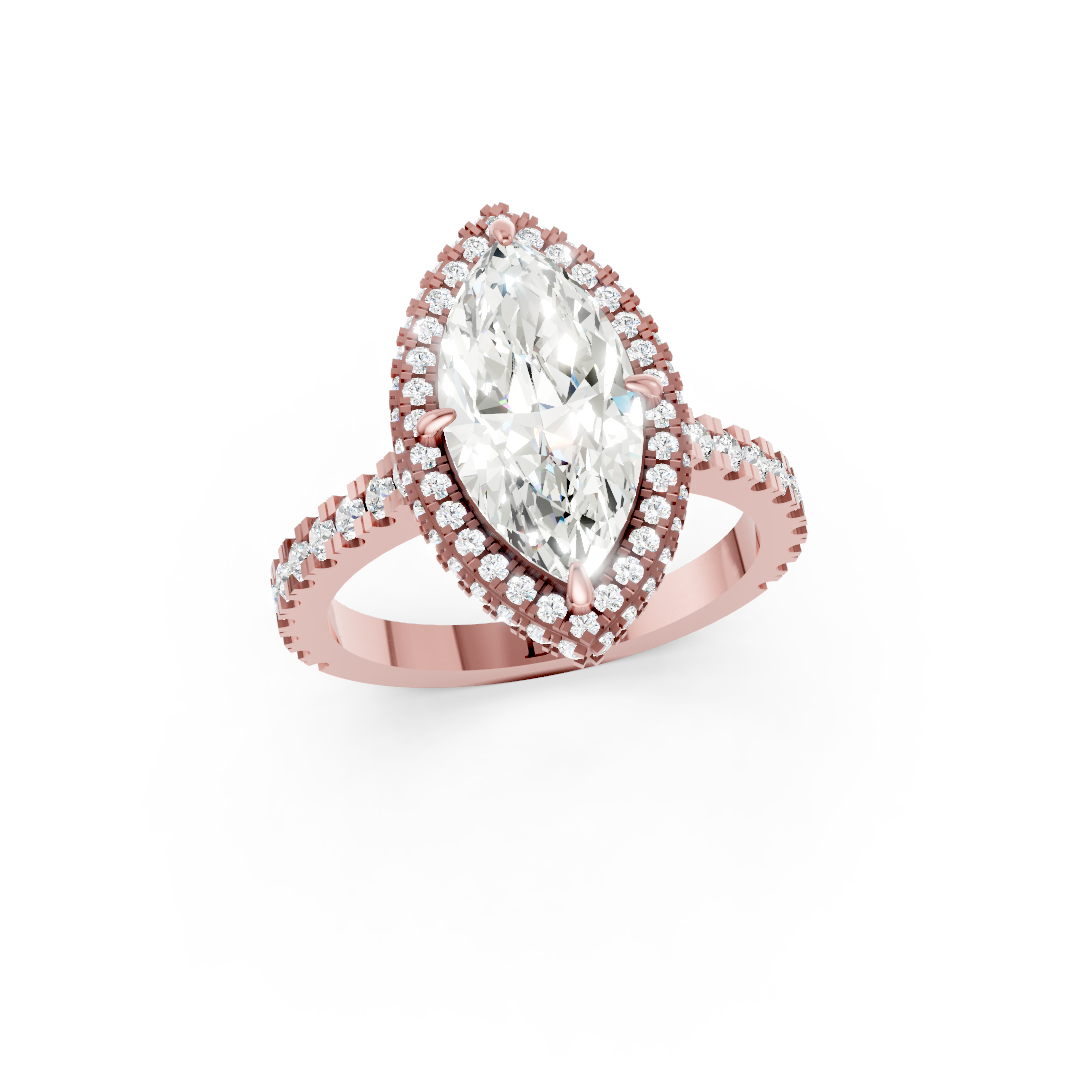 Marquise Diamond Halo Pave Set Ring