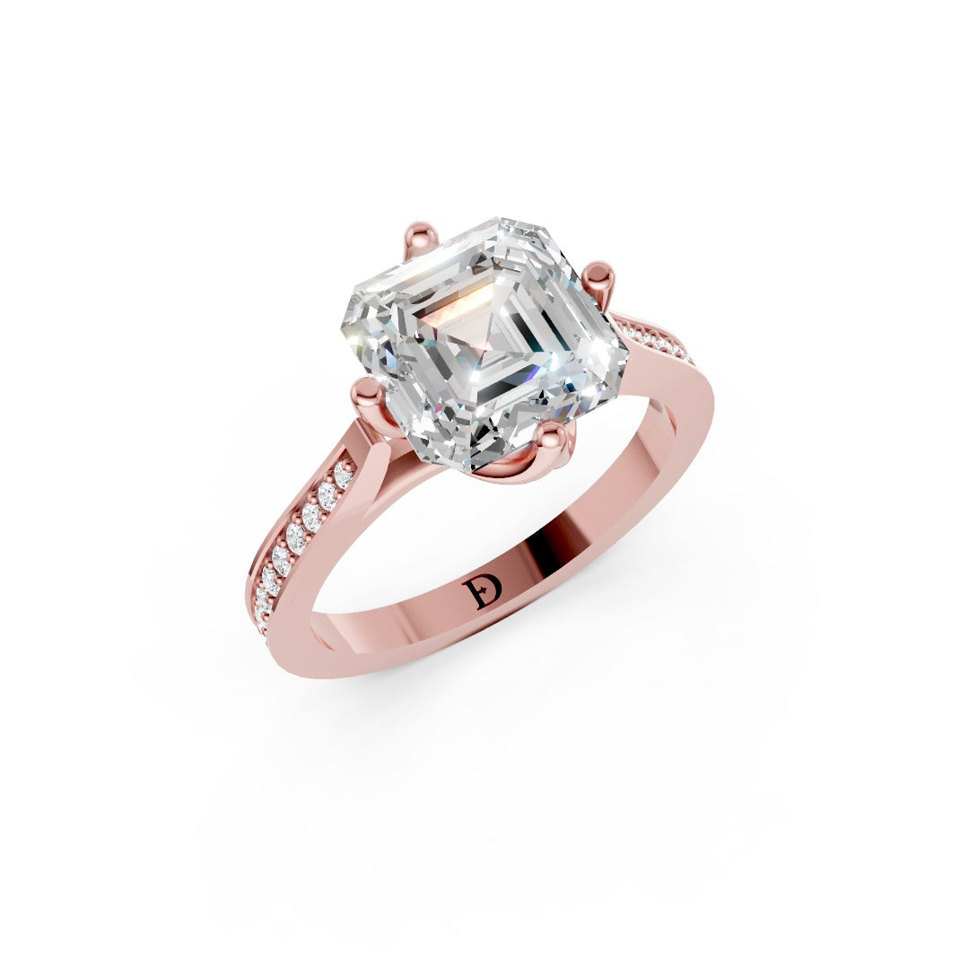 Elegant Asscher Cut Diamond Ring with Delicate Pavé Band