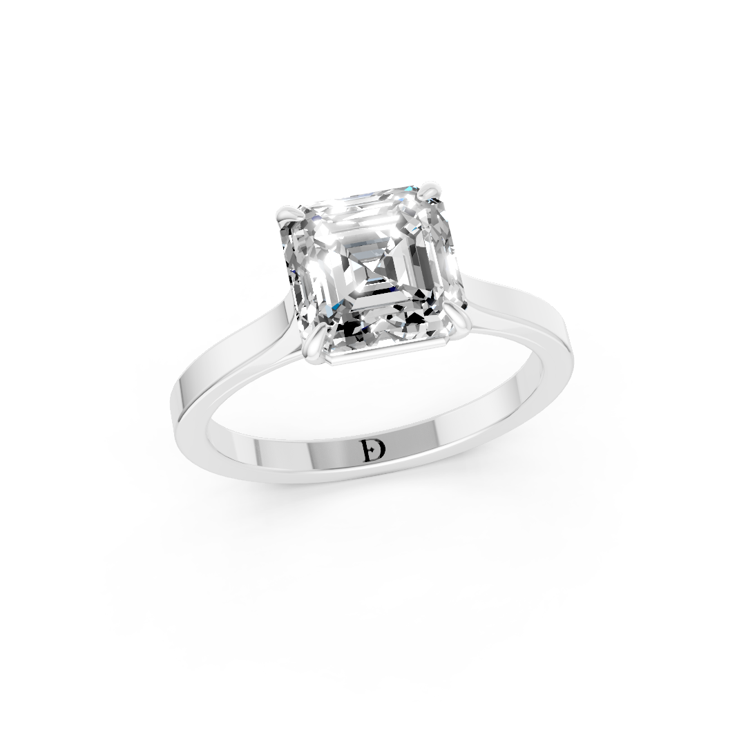 Asscher Solitaire Cathedral Shank Ring