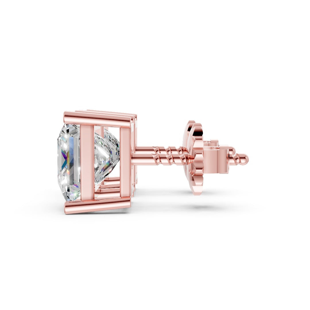 Princess Cut Diamond Stud Earrings in Scalloped Basket Setting