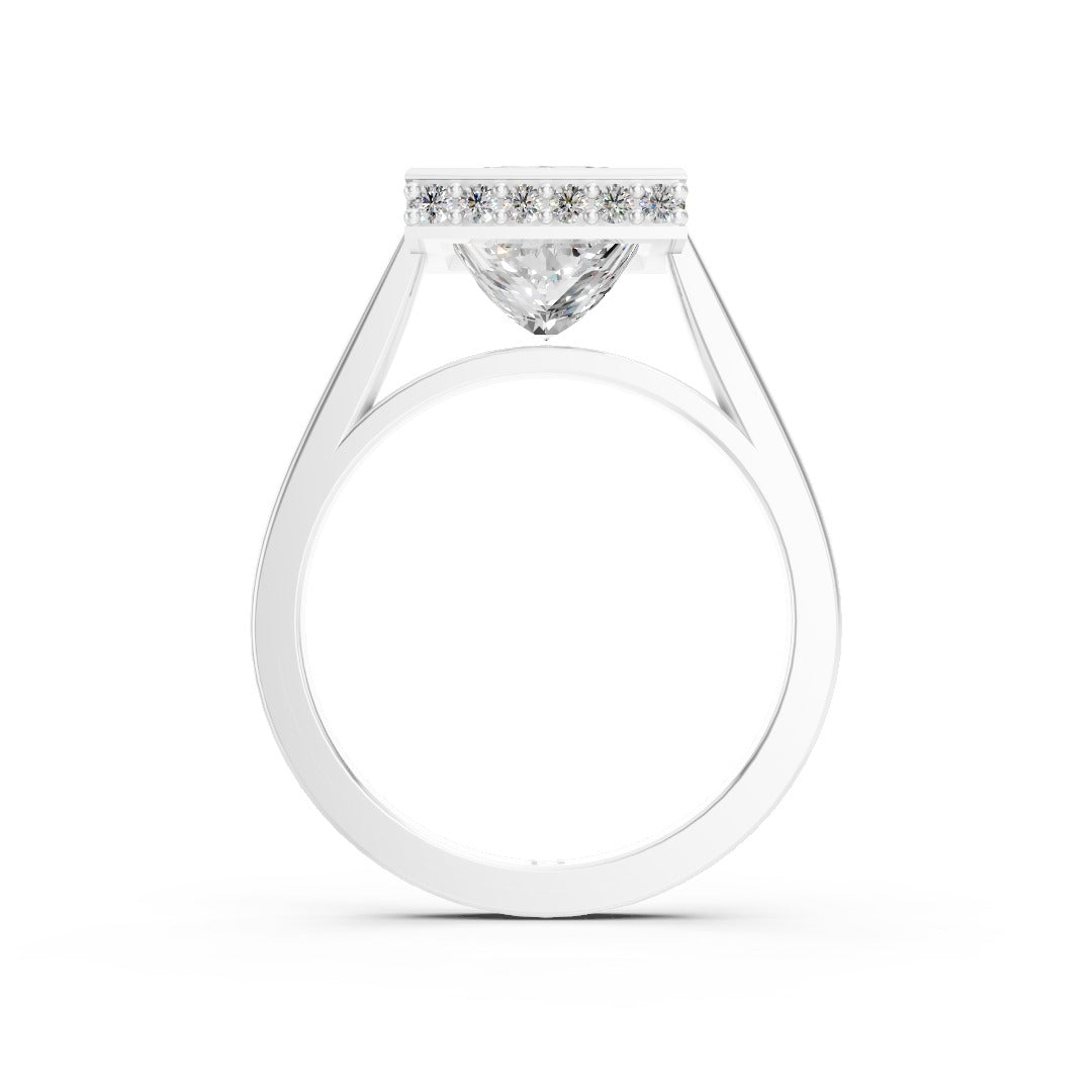 Bezel Set Princess Brilliant Solitaire Diamond Hidden Halo Engagement Ring