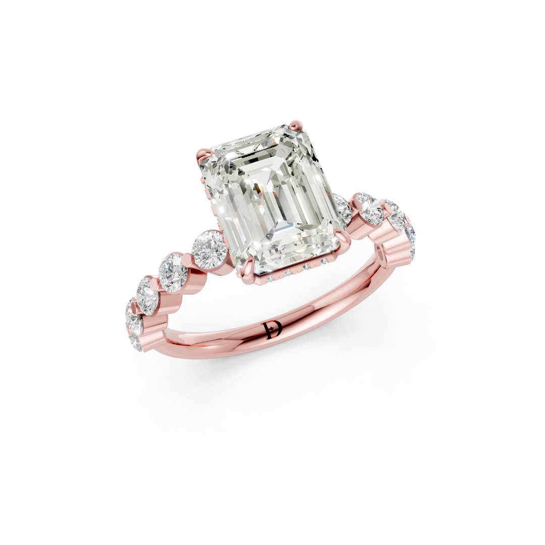 Emerald Diamond Shared Prong Engagement Ring