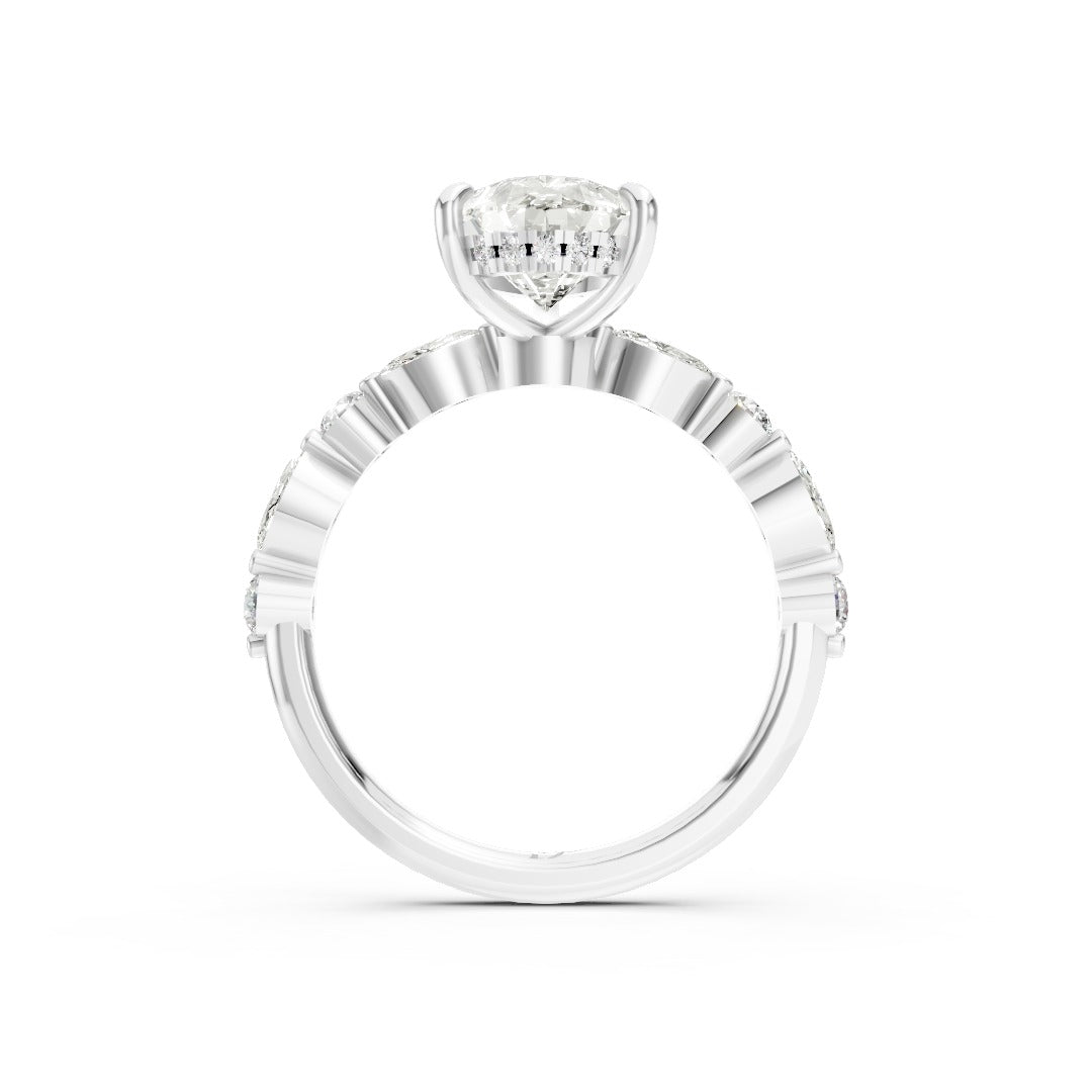 Pear Cut Diamond Alternating Round And Marquise Engagement Ring