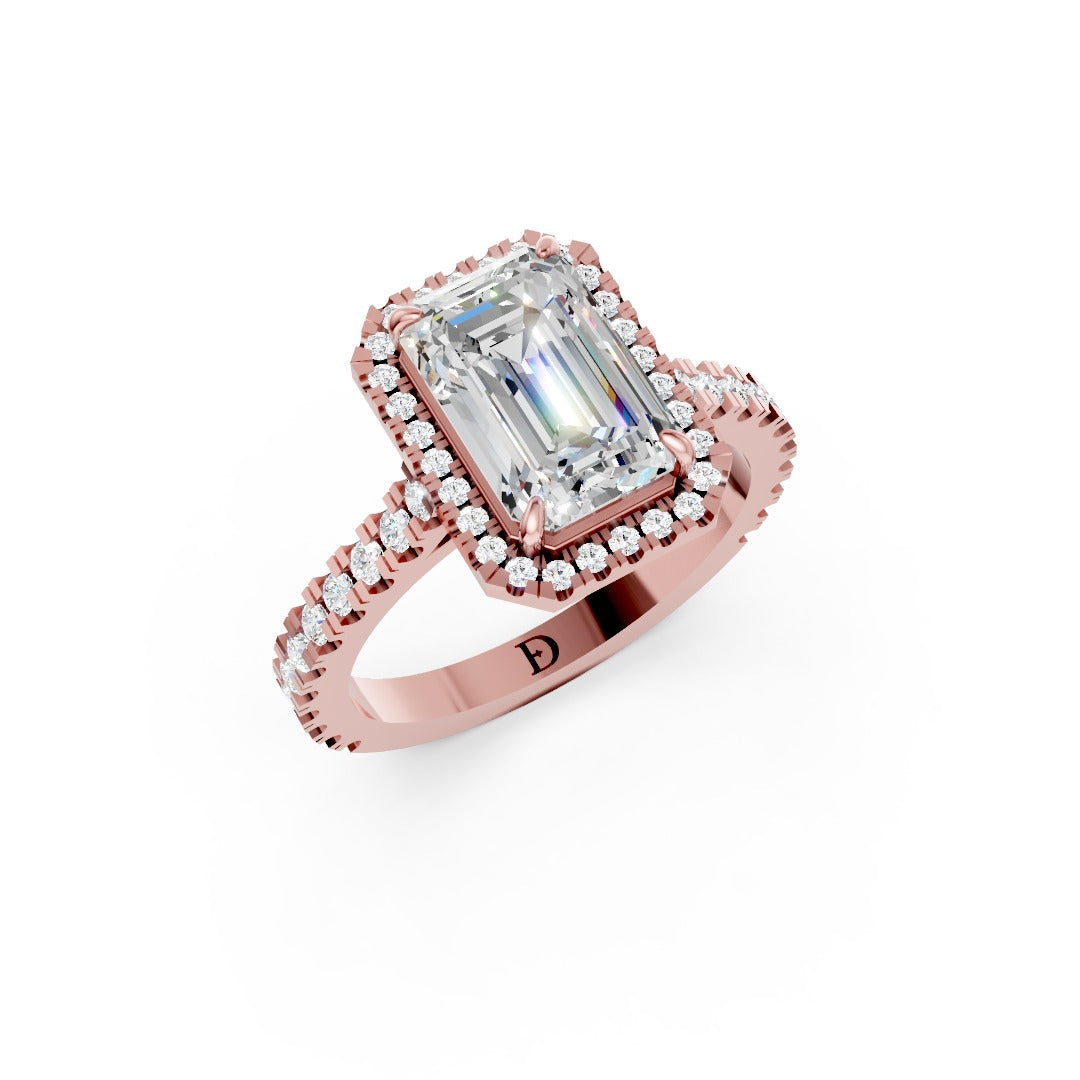 Emerald Cut Diamond Floating Halo with Pavé Ring