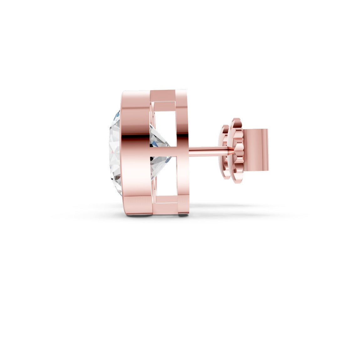 Round Cut Lab Grown Diamond Bezel Set Stud Earring