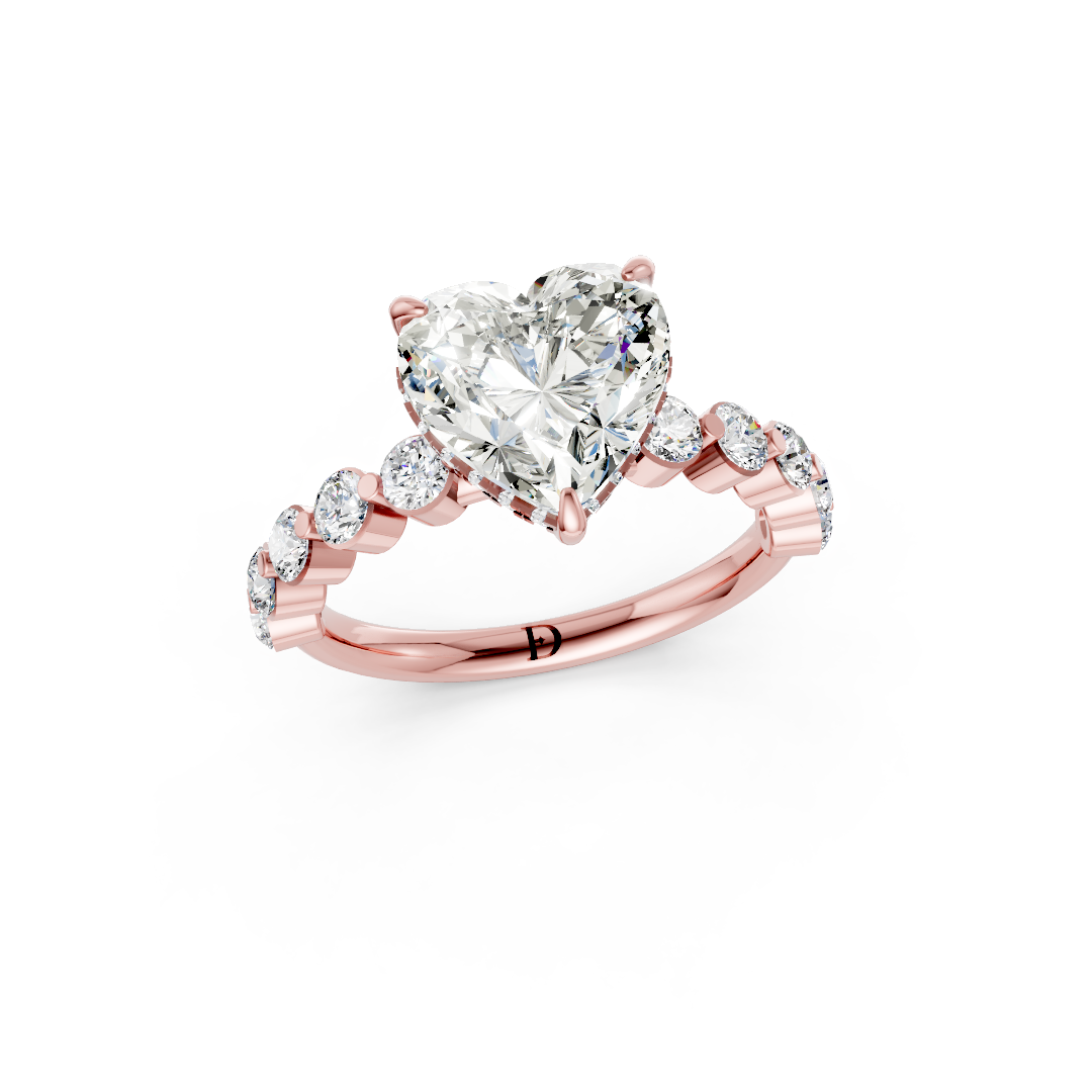 Heart Diamond Shared Prong Engagement Ring