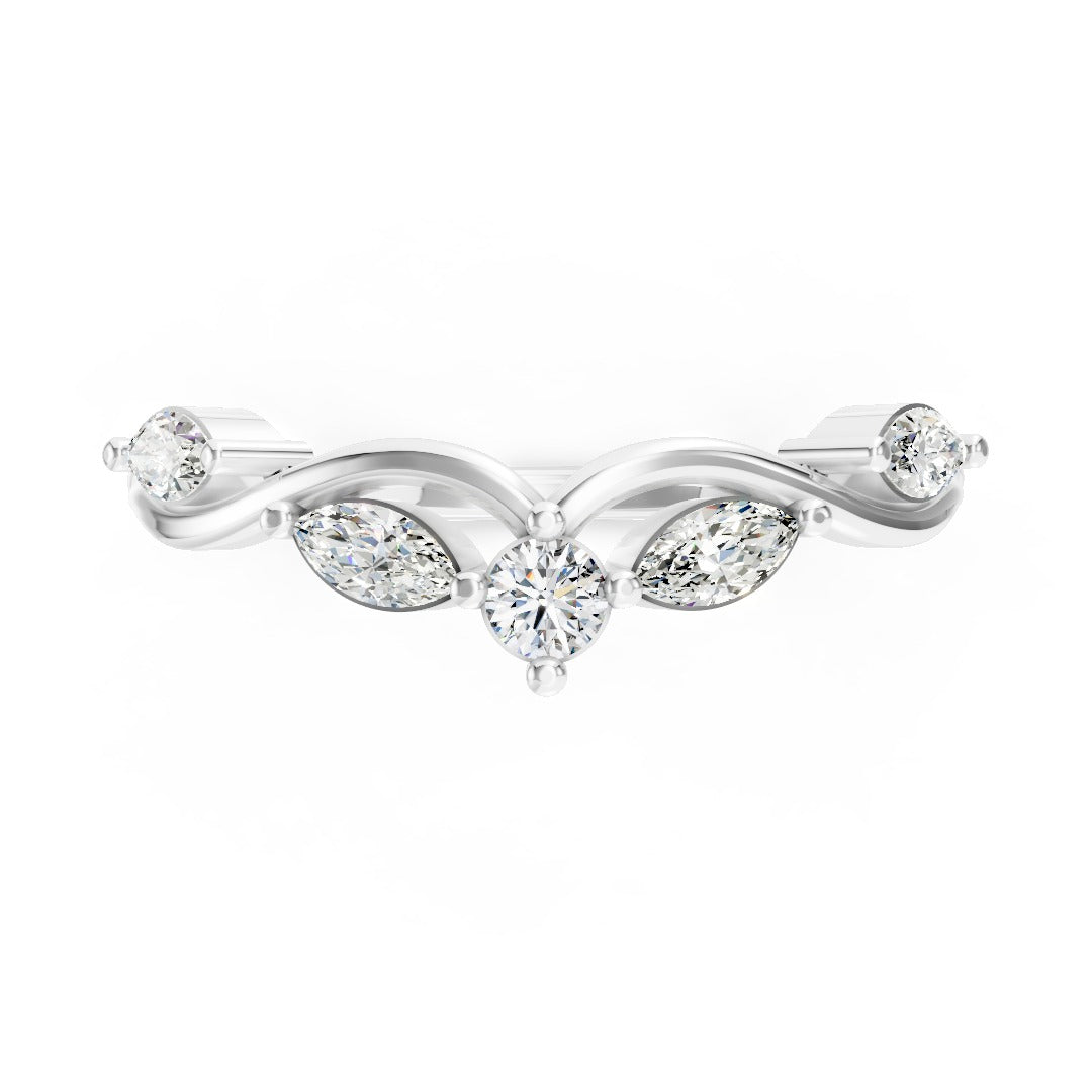 Twisted Leaf Round & Marquise Diamond Wedding Band