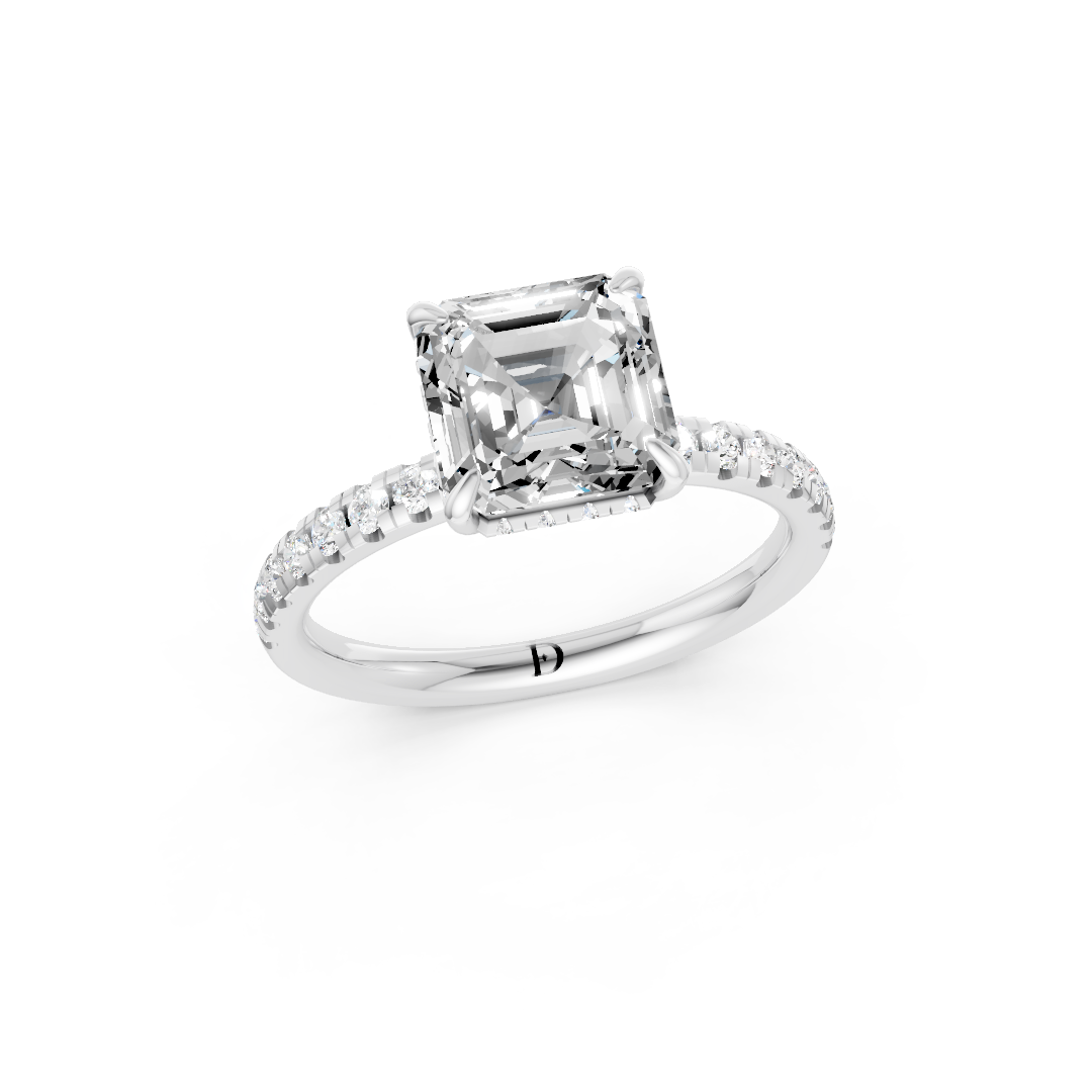 Asscher Cut Hidden Halo Pave Set Ring