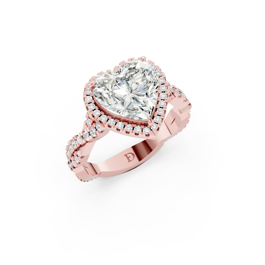 Heart Cut Diamond Halo with Twisted Pave Ring