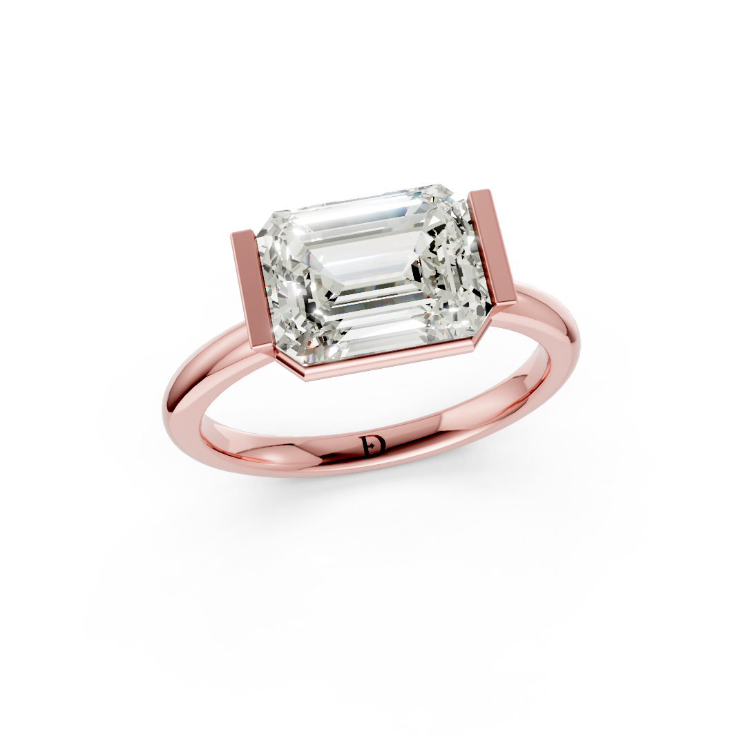 Emerald Cut Half Bezel Set Ring