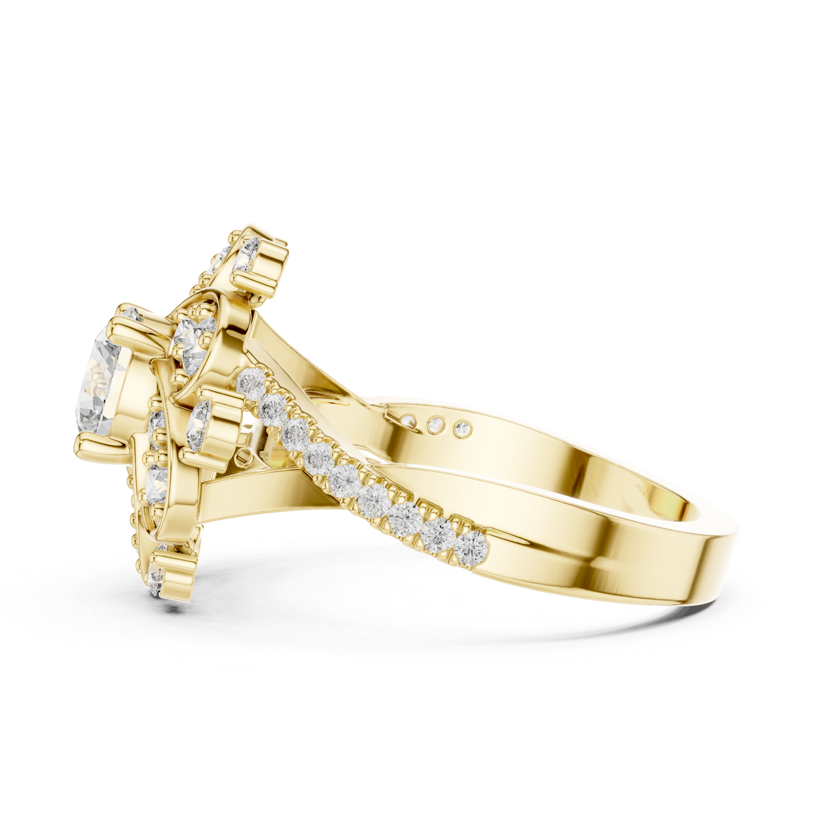 Round Diamond Floral Halo Ring
