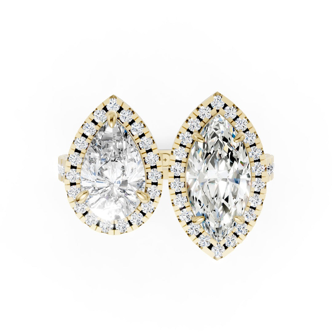 You And Me Pear And Marquise Diamond Cathedral Shank Ring