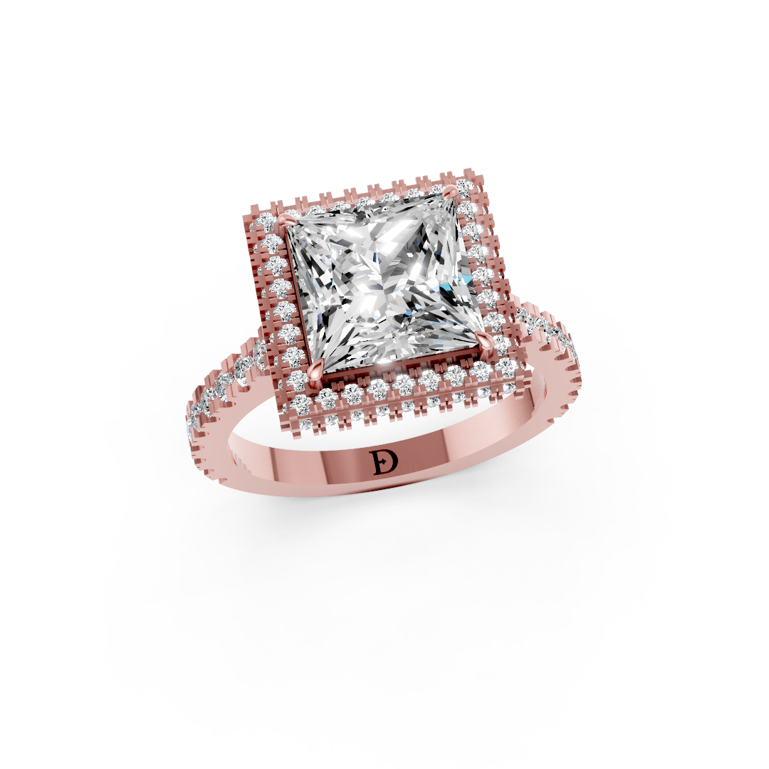 Princess Diamond Halo Pave Set Ring
