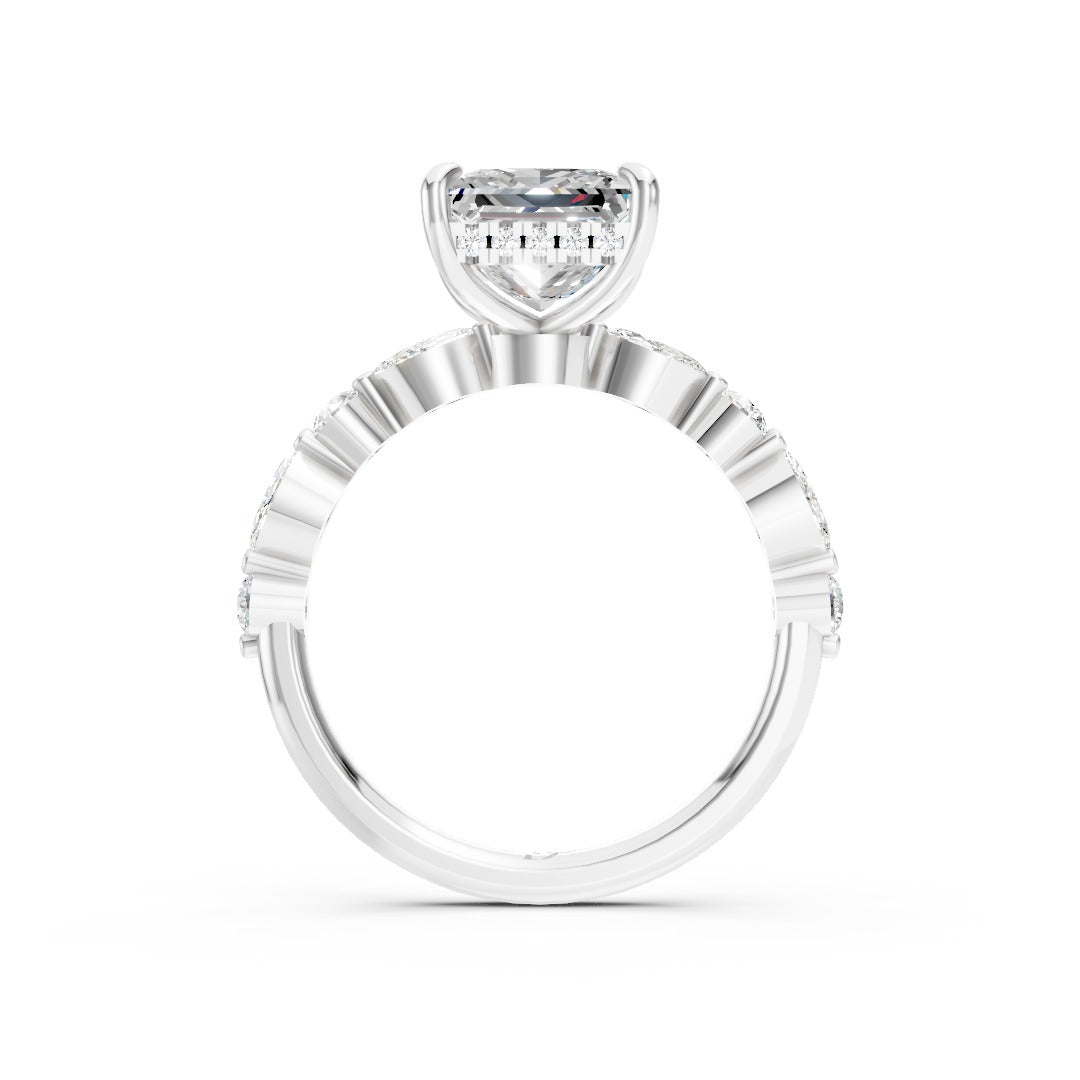 Princess Cut Diamond Alternating Round And Marquise Engagement Ring