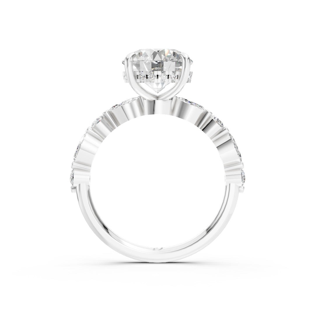 Round Cut Diamond Alternating Round And Marquise Engagement Ring