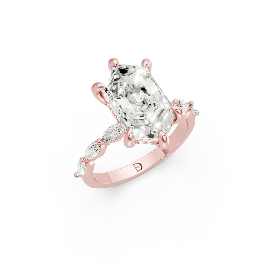 Hexagon Lab Diamond Hidden Halo Marquise Side Stone Baypass Ring