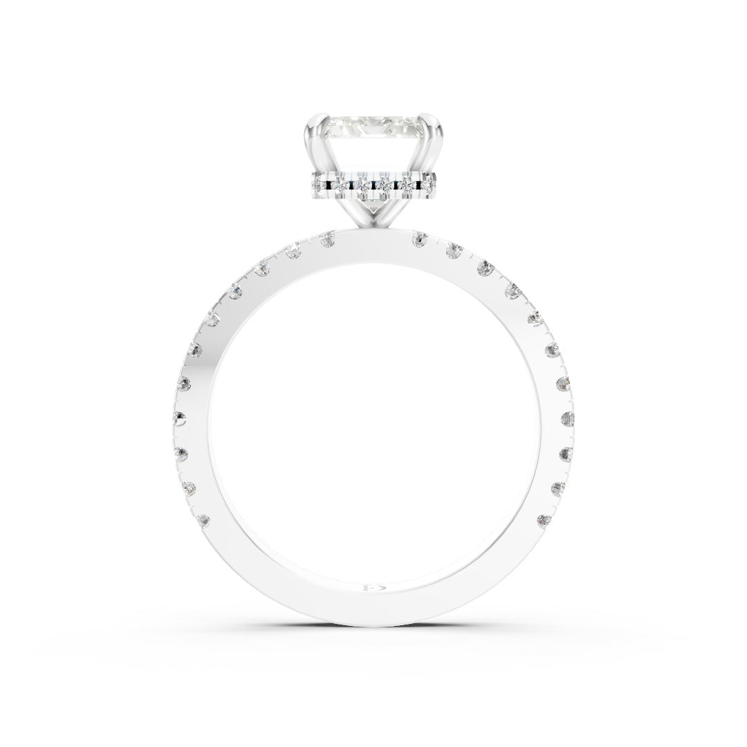 Emerald Diamond With Hidden Halo Anniversary Ring