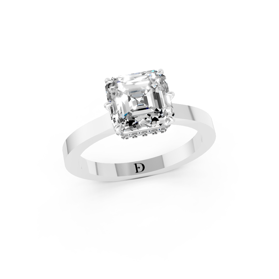 Asscher Solitaire Diamond Hidden Halo Ring