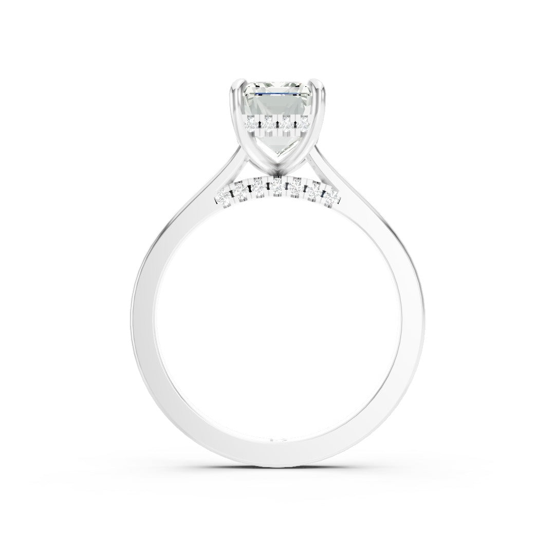 Emerald Diamond Solitaire With Under-Halo & Bridge Accents